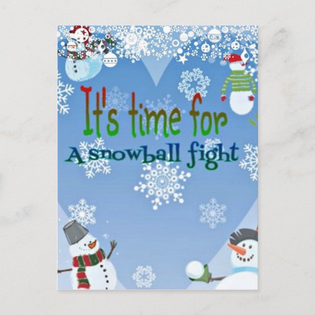 Funny Snowman Snowball Fight Christmas gifts Holiday Postcard (Front)