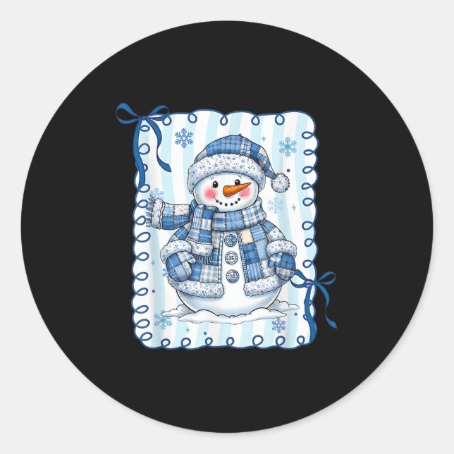 Funny Snowman Snowflake Merry Christmas Xmas Famil Classic Round Sticker (Front)