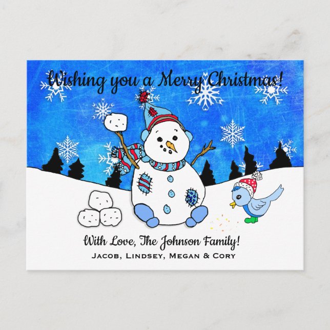 Funny Snowman throwing Snowball Christmas Postcard (Front)