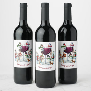 Funny snowman wine making spirits bright label