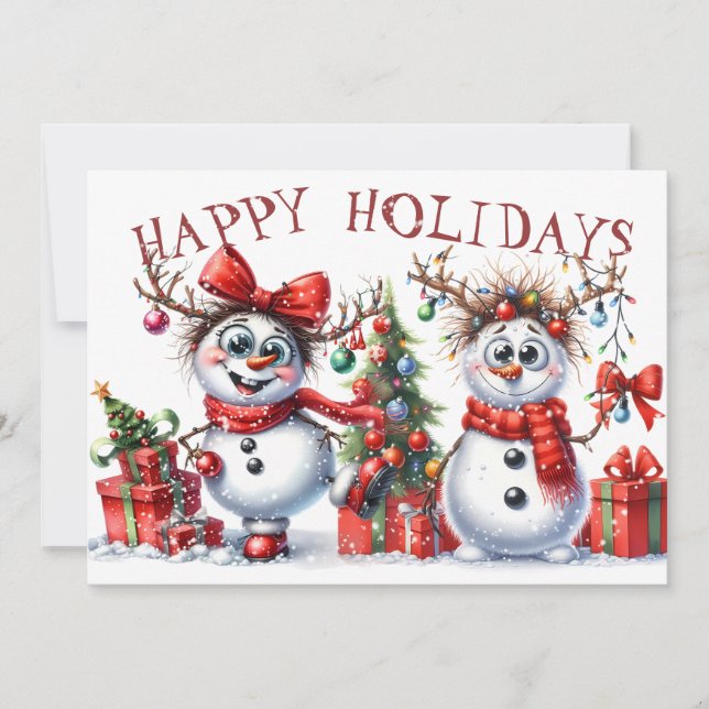 Funny Snowman Winter Christmas Lights Holiday Card (Front)