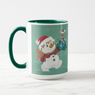 funny snowman with cute bunnies Mug