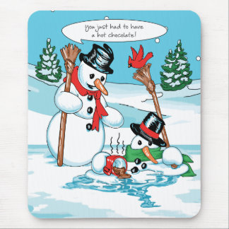 Funny Snowman with Hot Chocolate Cartoon Mouse Mat