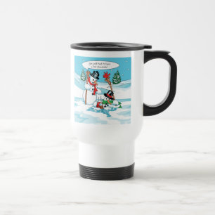 Funny Snowman with Hot Chocolate Cartoon Travel Mug