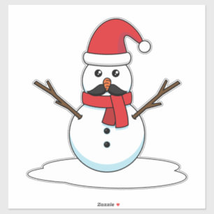Funny Snowman with Moustache and Carrot