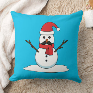Funny Snowman with Moustache and Carrot Cushion