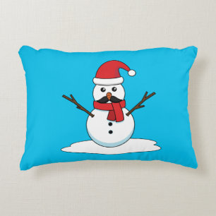 Funny Snowman with Moustache and Carrot Decorative Cushion