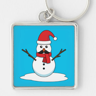 Funny Snowman with Moustache and Carrot Key Ring