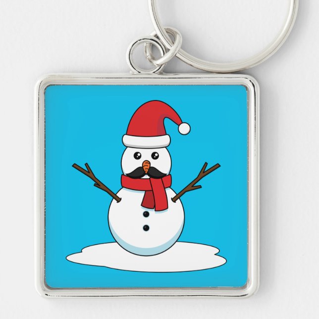 Funny Snowman with Moustache and Carrot Key Ring (Front)