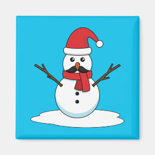 Funny Snowman with Moustache and Carrot Magnet