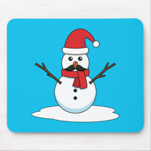 Funny Snowman with Moustache and Carrot Mouse Mat