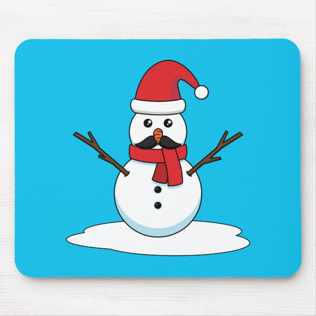 Funny Snowman with Moustache and Carrot Mouse Mat (Front)