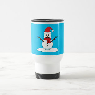 Funny Snowman with Moustache and Carrot Travel Mug