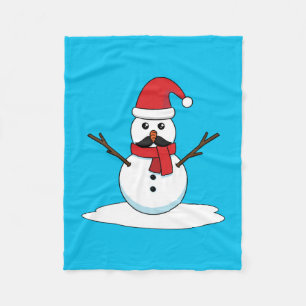 Funny Snowman with Mustache and Carrot Fleece Blanket