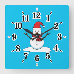 Funny Snowman with Mustache and Carrot Square Wall Clock