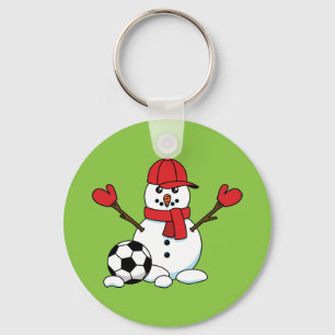Funny Snowman with Soccer Ball Key Ring
