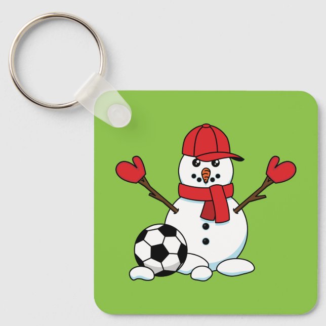Funny Snowman with Soccer Ball Key Ring (Front)