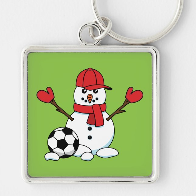 Funny Snowman with Soccer Ball Key Ring (Front)