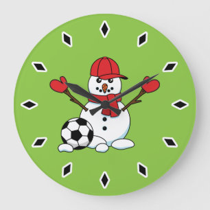 Funny Snowman with Soccer Ball Large Clock