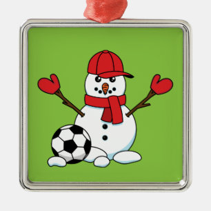 Funny Snowman with Soccer Ball Metal Tree Decoration