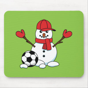 Funny Snowman with Soccer Ball Mouse Mat