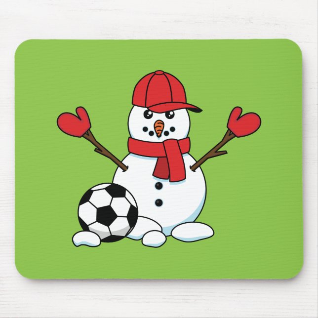 Funny Snowman with Soccer Ball Mouse Mat (Front)