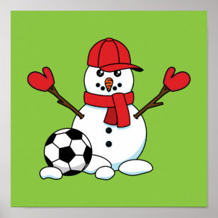 Funny Snowman with Soccer Ball Poster