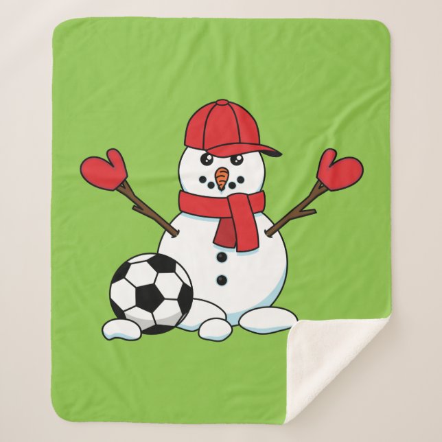 Funny Snowman with Soccer Ball Sherpa Blanket (Front)