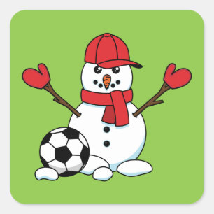 Funny Snowman with Soccer Ball Square Sticker