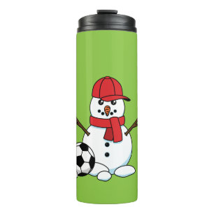 Funny Snowman with Soccer Ball Thermal Tumbler