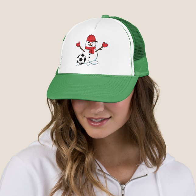 Funny Snowman with Soccer Ball Trucker Hat (In Situ)