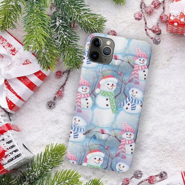Funny Snowmen Christmas Tree String Lights Pattern iPhone Case (Creator Uploaded)