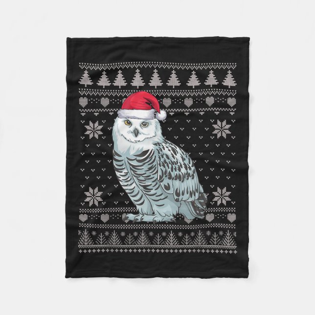 Funny Snowy Owl Ugly Christmas Sweater Santa Xmas  Fleece Blanket (Front)