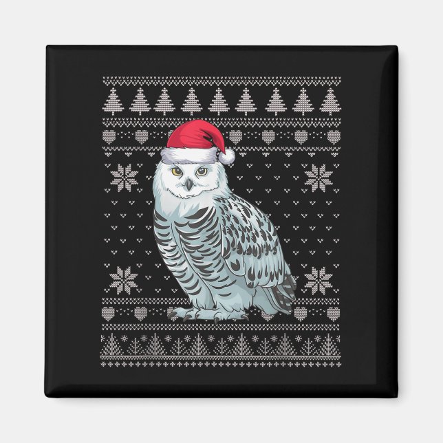 Funny Snowy Owl Ugly Christmas Sweater Santa Xmas  Magnet (Front)