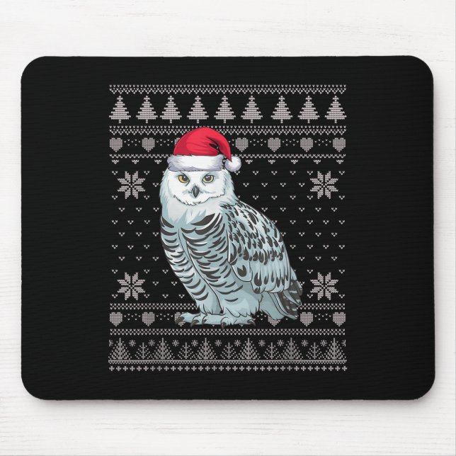 Funny Snowy Owl Ugly Christmas Sweater Santa Xmas  Mouse Mat (Front)