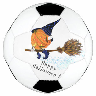 Funny Soccer Ball Halloween Witch Pumpkin Flying