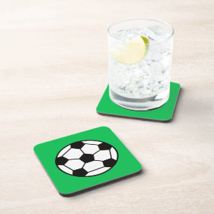 Funny Soccer Ball On Green Background Coaster