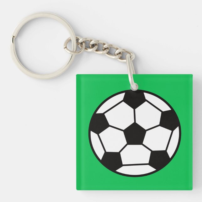 Funny Soccer Ball On Green Background Key Ring (Front)