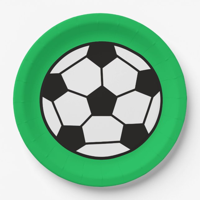 Funny Soccer Ball On Green Background Paper Plate (Front)