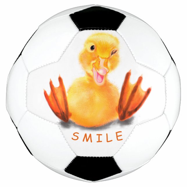 Funny Soccer Ball with Happy Duck - Custom Text (Front)