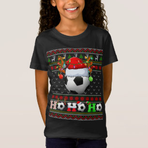 Funny Soccer Ball Xmas Tree Lights Ugly Christmas T-Shirt