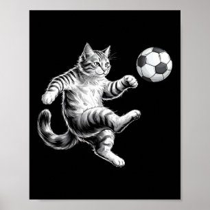 Funny Soccer Cat Men Women Kids Poster