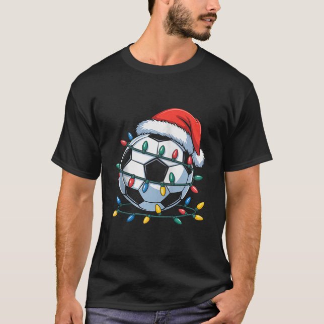 Funny Soccer Christmas Lights Hat Funny Holiday Hu T-Shirt (Front)