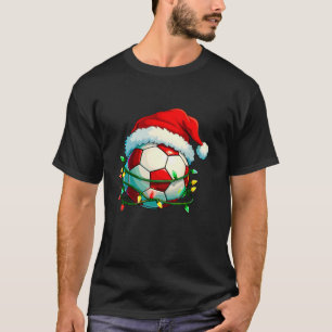 Funny Soccer Christmas Lights Santa Hat Sports Lov T-Shirt