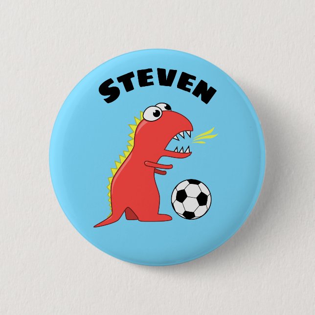Funny Soccer Dinosaur Name 6 Cm Round Badge (Front)