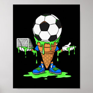 Funny Soccer Drip Ice Cream Cone Graph  Poster
