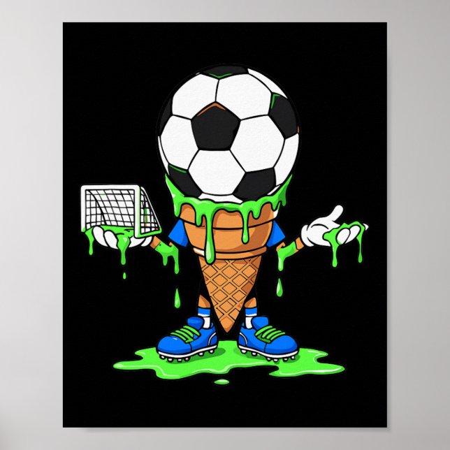 Funny Soccer Drip Ice Cream Cone Graph  Poster (Front)