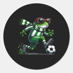 Funny Soccer Frog Animal Graphic Frog Playing Socc Classic Round Sticker