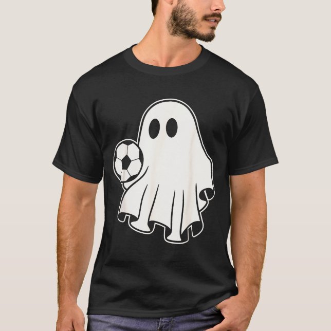 Funny Soccer Ghost Playing Soccer Lovers Halloween T-Shirt (Front)