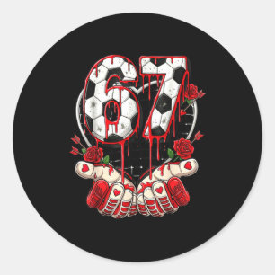 Funny soccer heart 67 six seven valentine meme classic round sticker